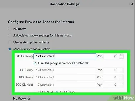 Insira as configurações de proxy no Firefox, etapa 8