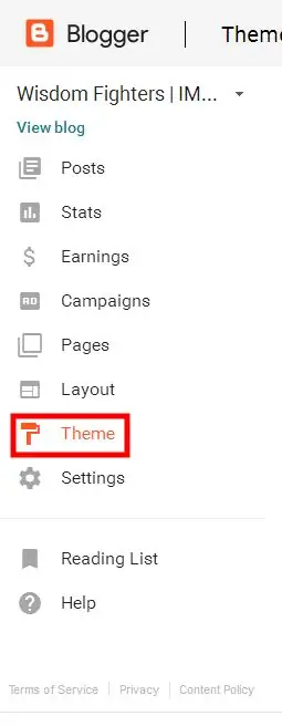 Blogger theme settings