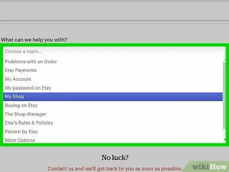 Ponte en contacto con el servicio de asistencia técnica de Etsy, paso 2