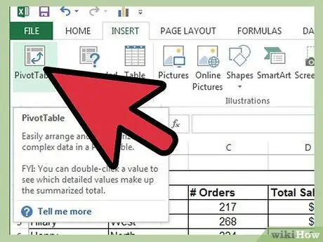 Sukurkite „Pivot“lenteles „Excel“3 veiksme