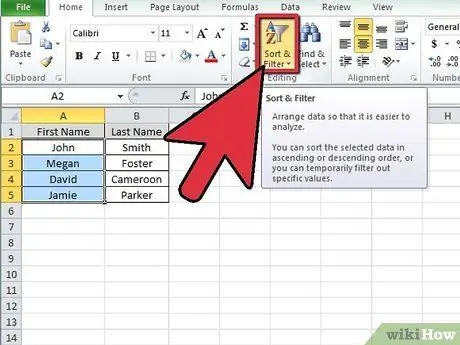 Sortează o listă în Microsoft Excel Pasul 2