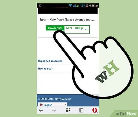Videoklipu lejupielāde no YouTube, izmantojot pārlūkprogrammu Opera Mini (mobilā ierīce) 6. darbība