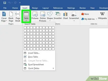 Sett inn en tabell i et Microsoft Word -dokument Trinn 2