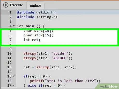 Compareu dues cadenes al pas 4 de la programació C