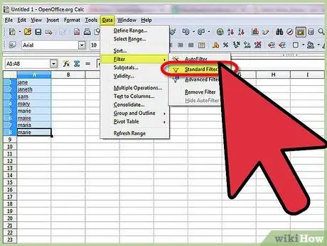 Remove Duplicates in Open Office Calc Step 2