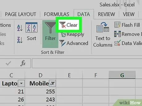 Išvalykite filtrus „Excel“8 veiksme