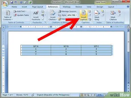 Voeg een bijschrift toe aan een tabel in Word Stap 3