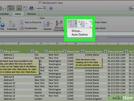 Gruppér og skitser Excel -data Trin 10