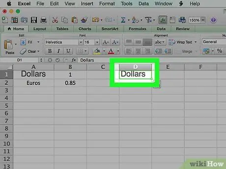 Kreirajte pretvarač valuta pomoću programa Microsoft Excel Korak 5