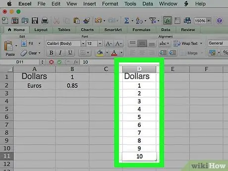 Izradite pretvarač valuta pomoću programa Microsoft Excel 6. korak