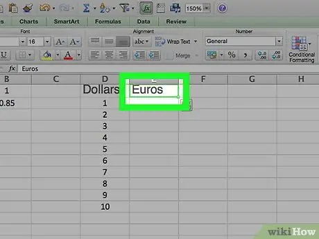 Kreirajte pretvarač valuta pomoću programa Microsoft Excel Korak 7