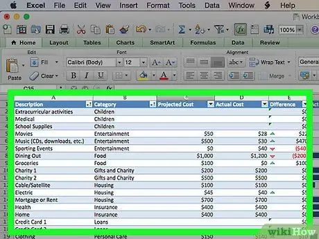 Buat Belanjawan Peribadi di Excel Langkah 6