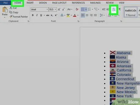 Microsoft Word Adım 3'te alfabetik hale getirin