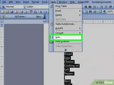 Alfabetizzare in Microsoft Word Passaggio 7