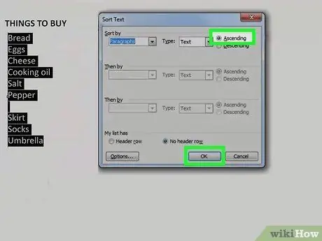 Alphabetize sa Microsoft Word Hakbang 8