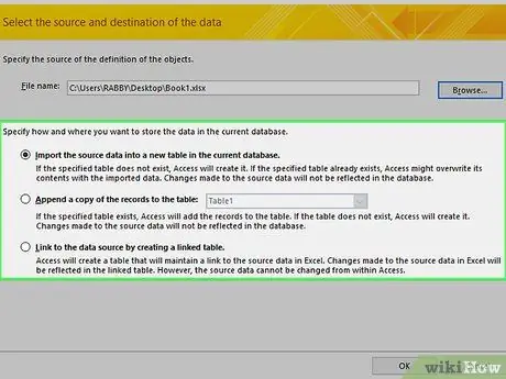 Datu bāzes izveide no Excel izklājlapas 11. darbība