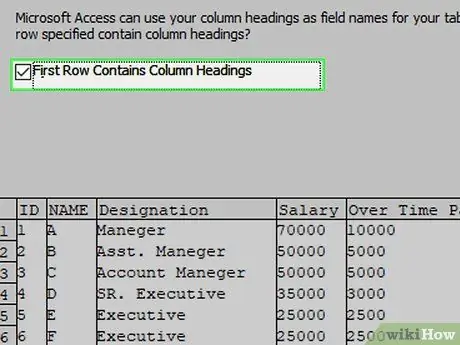 Opret en database fra et Excel -regneark Trin 15