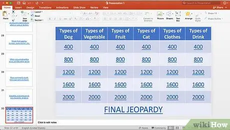 Feu un joc Jeopardy al pas 31 de PowerPoint