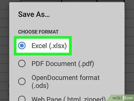 Saglabājiet. Xlsx dokumentu Google izklājlapās operētājsistēmā Android 6. darbība