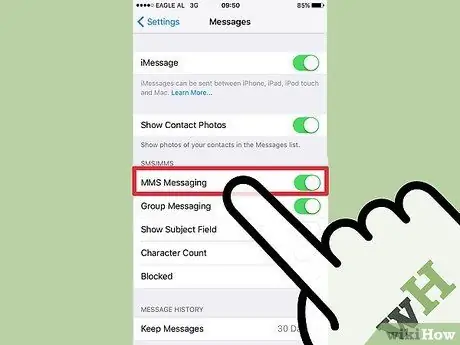 Iespējot MMS ziņojumapmaiņu iPhone tālrunī 3. darbība