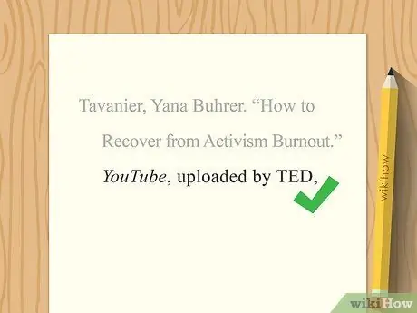 Процитируйте выступление TED в шаге 7 MLA