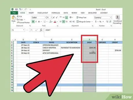 Vytvorte jednoduchú šekovú knižku Zaregistrujte sa v programe Microsoft Excel, krok 15