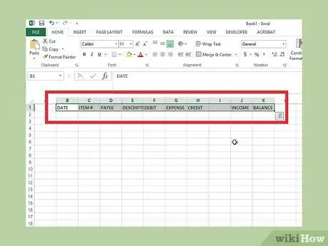 قم بإنشاء دفتر شيكات بسيط سجل باستخدام Microsoft Excel الخطوة 3