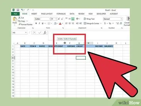 Vytvořte jednoduchou šekovou knížku Zaregistrujte se pomocí aplikace Microsoft Excel, krok 5