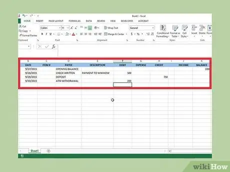 Microsoft Excel Adım 7 ile Basit Bir Çek Defteri Kaydı Oluşturun