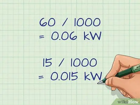 Bereken kilowatt gebruikt door gloeilampen Stap 2