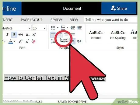 Középső szöveg a Microsoft Word programban 2. lépés