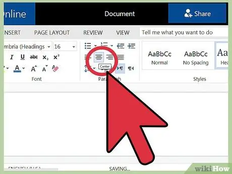 Centrālais teksts programmā Microsoft Word 4. darbība