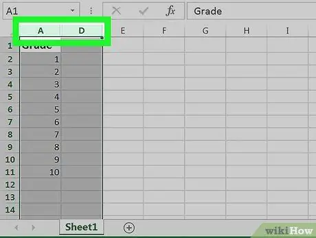 בטל את הסתר עמודות ב- Excel שלב 2