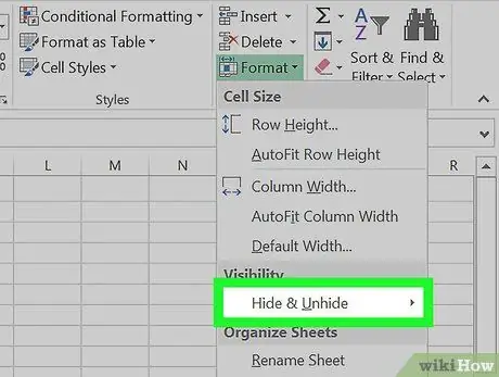 בטל את הסתר עמודות ב- Excel שלב 5