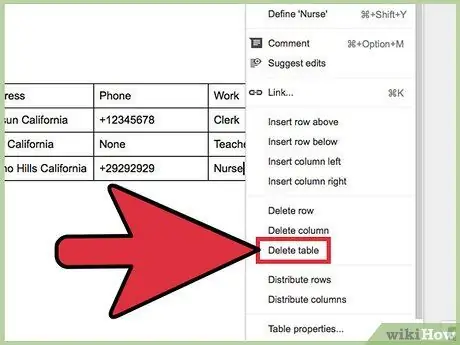 Tabeli kustutamine teenusest Google Docs 4. samm