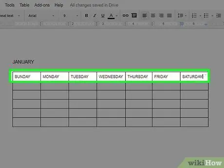 Create a Calendar in Google Docs Step 7