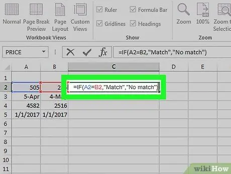 Excel -də məlumatları müqayisə edin Adım 2