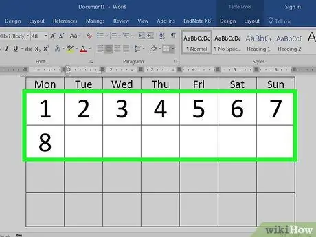 Crea un calendario in Word Passaggio 15