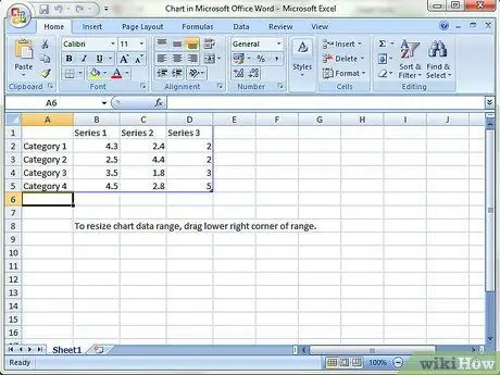 Construir um gráfico no Microsoft Word Etapa 5