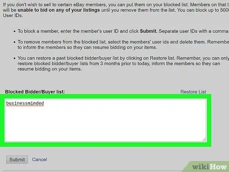 Blokovat někoho na eBay Krok 7