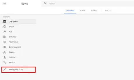 Noticias de Google; Editar temas de la lista de secciones