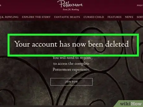 Pottermore -fiók törlése 5. lépés