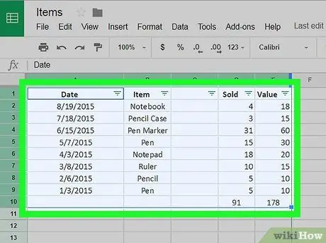 Angi utskriftsområde på Google Sheets på PC eller Mac Trinn 3