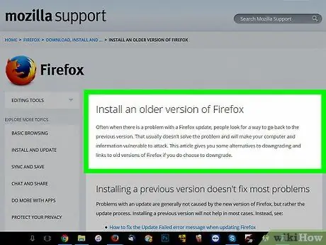 Etapa 1 do downgrade do Firefox