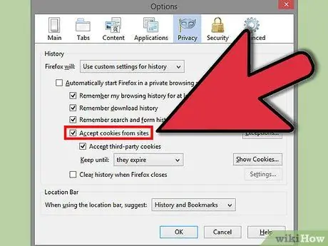 Abilita i cookie in Firefox Passaggio 18