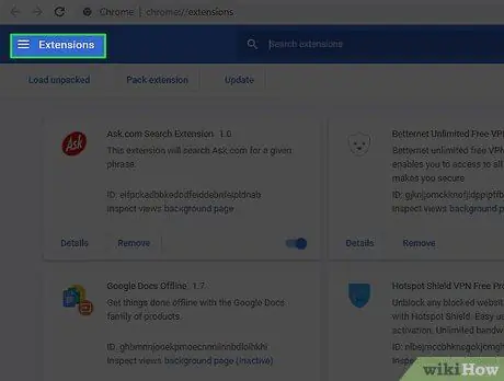 Keluarkan Bar Alat Tanya dari Chrome Langkah 2