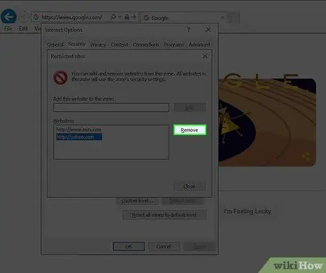 Հեռացրեք կայքը Internet Explorer- ի սահմանափակ կայքերի ցուցակից Քայլ 7