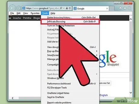 تصفح وضع التصفح المتخفي في Internet Explorer الخطوة الثانية