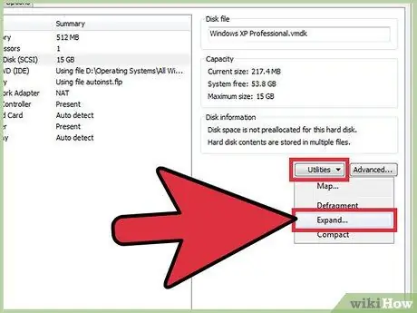 Vergroot de schijfruimte in VMware Stap 4