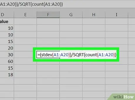 Excel Adım 4'te Ortalamanın Standart Hatasını Hesaplayın